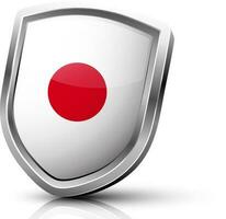 Grey and red Japan flag on glossy shield. vector