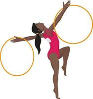 Girl doing gymnastics with hoops. vector