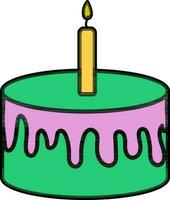 Green Cake with burning candle. vector