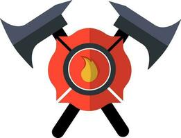 fuego Departamento emblema con cruzar fuego hacha en plano estilo. vector