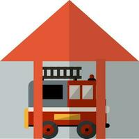 Illustration of fire truck standing under the station. vector