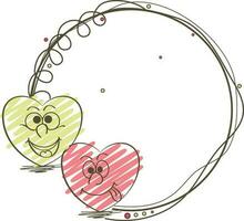 Circular frame with two hearts. vector