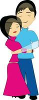 Character of young girl and boy hugging each other. vector