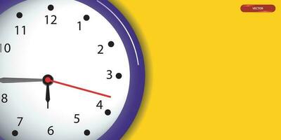 Vector wall clock with hour and second, minute hands on yellow background