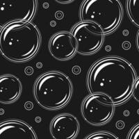 Seamless pattern with foam soap bubbles on black background in vintage style. Vector colorful illustration.