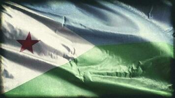 Retro aged Djibouti flag waving on the wind. Old vintage banner swaying on the breeze. Seamless loop. video