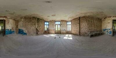 360 hdri panorama inside abandoned empty concrete room or old building in seamless spherical in equirectangular projection, ready AR VR virtual reality content photo