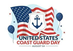 unido estados costa Guardia día vector ilustración en agosto 4 4 con americano bandera y Embarcacion antecedentes en plano dibujos animados mano dibujado plantillas