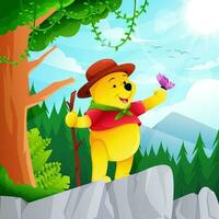Cute Yellow Bear in Nature Concept vector