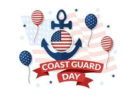 United States Coast Guard Day Vector Illustration on August 4 with American Flag and Ship Background in Flat Cartoon Hand Drawn Templates