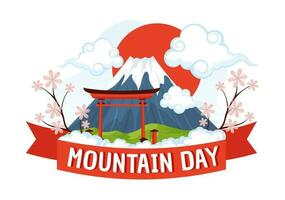 Mountain Day in Japan Vector Illustration on August 11 with Mount Fuji and Sakura Flower Background in Flat Cartoon Hand Drawn Templates