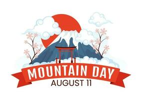 Mountain Day in Japan Vector Illustration on August 11 with Mount Fuji and Sakura Flower Background in Flat Cartoon Hand Drawn Templates