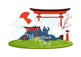 Mountain Day in Japan Vector Illustration on August 11 with Mount Fuji and Sakura Flower Background in Flat Cartoon Hand Drawn Templates