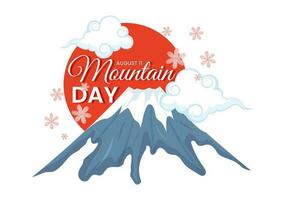 Mountain Day in Japan Vector Illustration on August 11 with Mount Fuji and Sakura Flower Background in Flat Cartoon Hand Drawn Templates