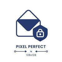 Email security black solid desktop icon. Account protection. Prevent unauthorized access. Pixel perfect 128x128, outline 4px. Silhouette symbol on white space. Glyph pictogram. Isolated vector image