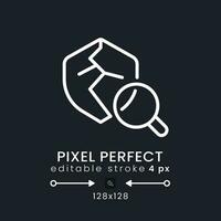 Vulnerability scanning white linear desktop icon on black. Cyber security threat identification. Pixel perfect 128x128, outline 4px. Isolated user interface symbol for dark theme. Editable stroke vector