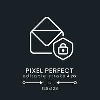 Email security white linear desktop icon on black. Account protection. Prevent unauthorized access. Pixel perfect 128x128, outline 4px. Isolated user interface symbol for dark theme. Editable stroke vector