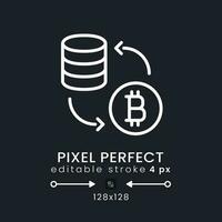 Tokenization white linear desktop icon on black. Sensitive data security. Blockchain technology. Pixel perfect 128x128, outline 4px. Isolated user interface symbol for dark theme. Editable stroke vector