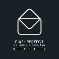 Email white linear desktop icon on black. Message receiving. Online communication. Digital service. Pixel perfect 128x128, outline 4px. Isolated user interface symbol for dark theme. Editable stroke vector