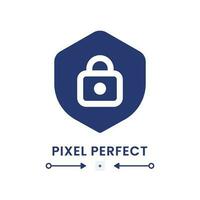Protection black solid desktop icon. Shield with lock. System security. Internet privacy. Pixel perfect 128x128, outline 4px. Silhouette symbol on white space. Glyph pictogram. Isolated vector image