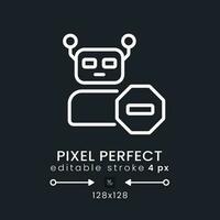 Advanced bot protection white linear desktop icon on black. Machine learning. Digital security. Pixel perfect 128x128, outline 4px. Isolated user interface symbol for dark theme. Editable stroke vector
