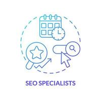 Seo specialists blue gradient concept icon. Website ranking. Search engine optimization. Content strategy. Digital marketing abstract idea thin line illustration. Isolated outline drawing vector