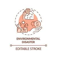 Environmental disaster red concept icon. Climate change. Negative impact. Insurance cost. Environmental damage abstract idea thin line illustration. Isolated outline drawing. Editable stroke vector