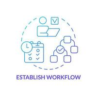 Establish workflow blue gradient concept icon. Roles and responsibilities. Optimization process. Content creation. Project management abstract idea thin line illustration. Isolated outline drawing vector