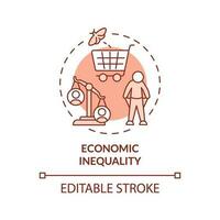 Economic inequality red concept icon. Basic need. Income disparity. Social difference. Financial crisis. Wealth gap abstract idea thin line illustration. Isolated outline drawing. Editable stroke vector