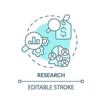 Research turquoise concept icon. Financial advisor. Consumer price index. Online tool. Living wage. Calculate money abstract idea thin line illustration. Isolated outline drawing. Editable stroke vector