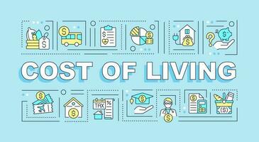 Cost of living word concepts light blue banner. Price index. Infographics with editable icons on color background. Isolated typography. Vector illustration with text