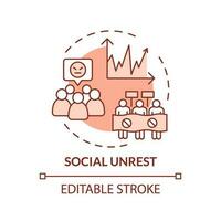 Social unrest red concept icon. Economic inequality. Civil disobedience. Political corruption. Global crisis. Wealth gap abstract idea thin line illustration. Isolated outline drawing. Editable stroke vector