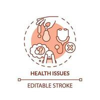 Health issues red concept icon. Healthcare service. Mental disorder. Low income. Limited access. High cost. Medical bill abstract idea thin line illustration. Isolated outline drawing. Editable stroke vector