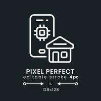 Home Automation app white linear desktop icon on black. Internet of Things devices. Pixel perfect 128x128, outline 4px. Isolated user interface symbol for dark theme. Editable stroke vector