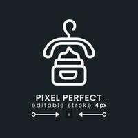 Clothes and cosmetics white linear desktop icon on black. Online shopping. Fashion and beauty retailer. Pixel perfect, outline 4px. Isolated user interface symbol for dark theme. Editable stroke vector