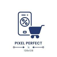Online Shopping app black solid desktop icon. Ecommerce platform. Grocery delivery. Pixel perfect 128x128, outline 4px. Silhouette symbol on white space. Glyph pictogram. Isolated vector image
