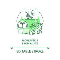 Bioplastics from algae green concept icon. Climate change. Sustainable clothing industry idea thin line illustration. Isolated outline drawing. Editable stroke vector