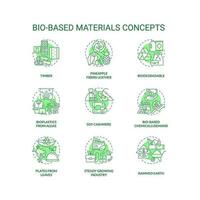 Bio based materials green concept icons set. Eco friendly. Biodegradable products idea thin line color illustrations. Isolated symbols. Editable stroke vector