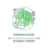 Sorghum cutlery green concept icon. Sustainable alternative to plastic. Edible spoons idea thin line illustration. Isolated outline drawing. Editable stroke vector