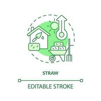 Straw green concept icon. Recyclable material. Compressed blocks. Natural building idea thin line illustration. Isolated outline drawing. Editable stroke vector