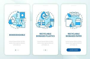 Bio based materials blue onboarding mobile app screen. Walkthrough 3 steps editable graphic instructions with linear concepts. UI, UX, GUI templated vector