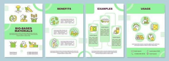 Bio based materials green brochure template. Biobased products. Leaflet design with linear icons. Editable 4 vector layouts for presentation, annual reports