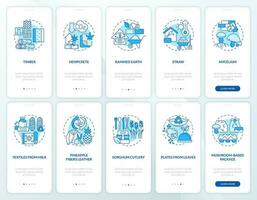 Bio based materials blue onboarding mobile app screen set. Bioproducts walkthrough 5 steps editable graphic instructions with linear concepts. UI, UX, GUI templated vector