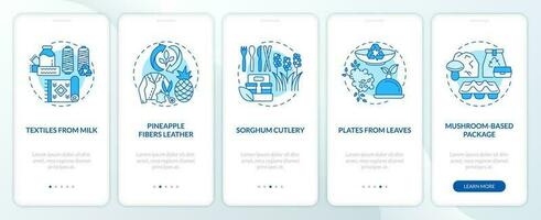 Bio based materials examples blue onboarding mobile app screen. Walkthrough 5 steps editable graphic instructions with linear concepts. UI, UX, GUI templated vector