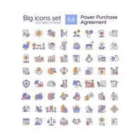 Power purchase agreement RGB color icons set. Alternative energy generation. Electricity supply. Isolated vector illustrations. Simple filled line drawings collection. Editable stroke