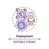 Deployment concept icon. Software integration in system. DAO lunch step abstract idea thin line illustration. Isolated outline drawing. Editable stroke vector