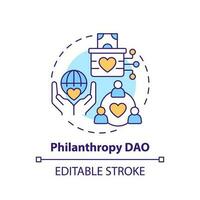 Philanthropy DAO concept icon. Decentralized autonomous organizations type abstract idea thin line illustration. Isolated outline drawing. Editable stroke vector