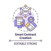 Smart contract creation concept icon. Blockchain network operation. DAO lunch step abstract idea thin line illustration. Isolated outline drawing. Editable stroke vector