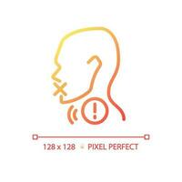 Hoarseness pixel perfect gradient linear vector icon. Voice changing problem. Throat disease treatment. Medical service. Thin line color symbol. Modern style pictogram. Vector isolated outline drawing
