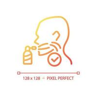 Throat spray pixel perfect gradient linear vector icon. Remedy for inflammatory treatment. Breathe refreshing material. Thin line color symbol. Modern style pictogram. Vector isolated outline drawing